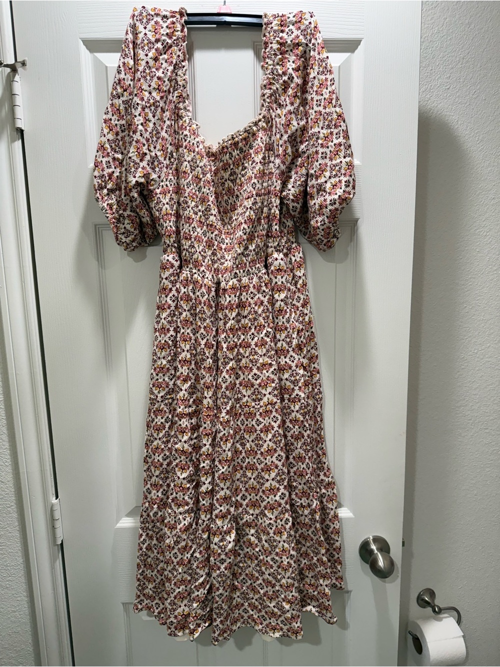 torrid Cream Midi Dress with Pink and Brown Floral Print
